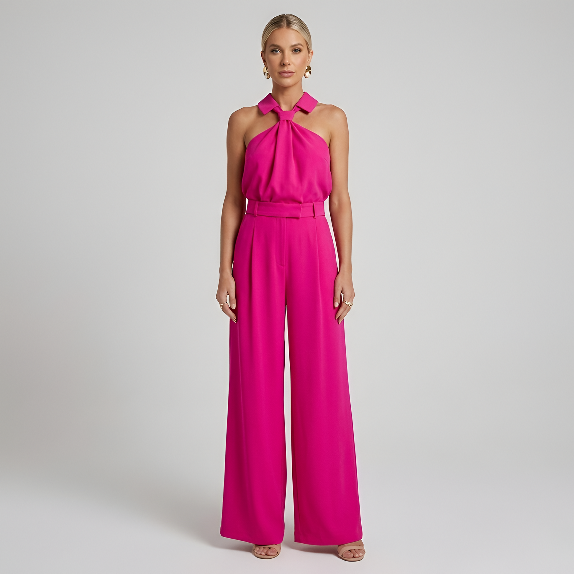 Belted wide-leg jumpsuit for women
