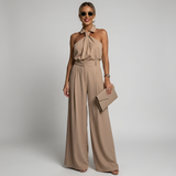 High neck wide-leg belted jumpsuit