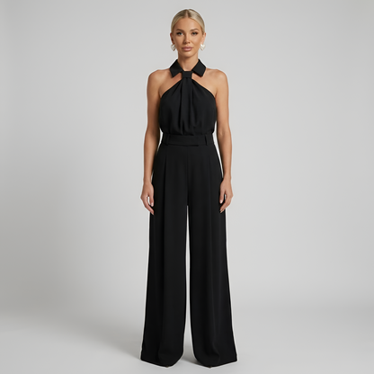 High neck jumpsuit with wide-leg trousers