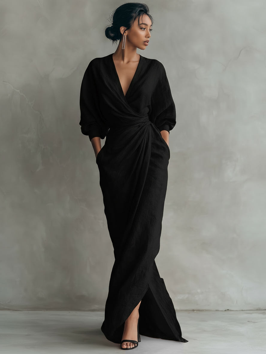 Minimalist linen maxi dress styled