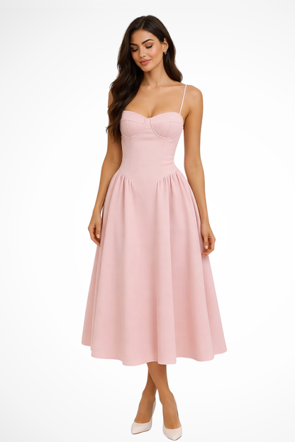 Marlowe | Corset A Line Midi Wedding Guest Dress