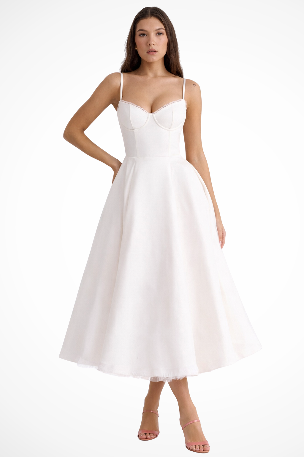 wedding guest corset dresses Women's Satin Corset Midi Dress – Structured Bodice White / 16 (2XL)
