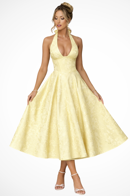 Brielle | Halter A Line Midi Wedding Guest Dress