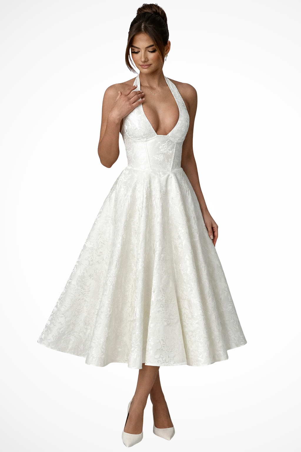 Brielle | Halter A Line Midi Wedding Guest Dress