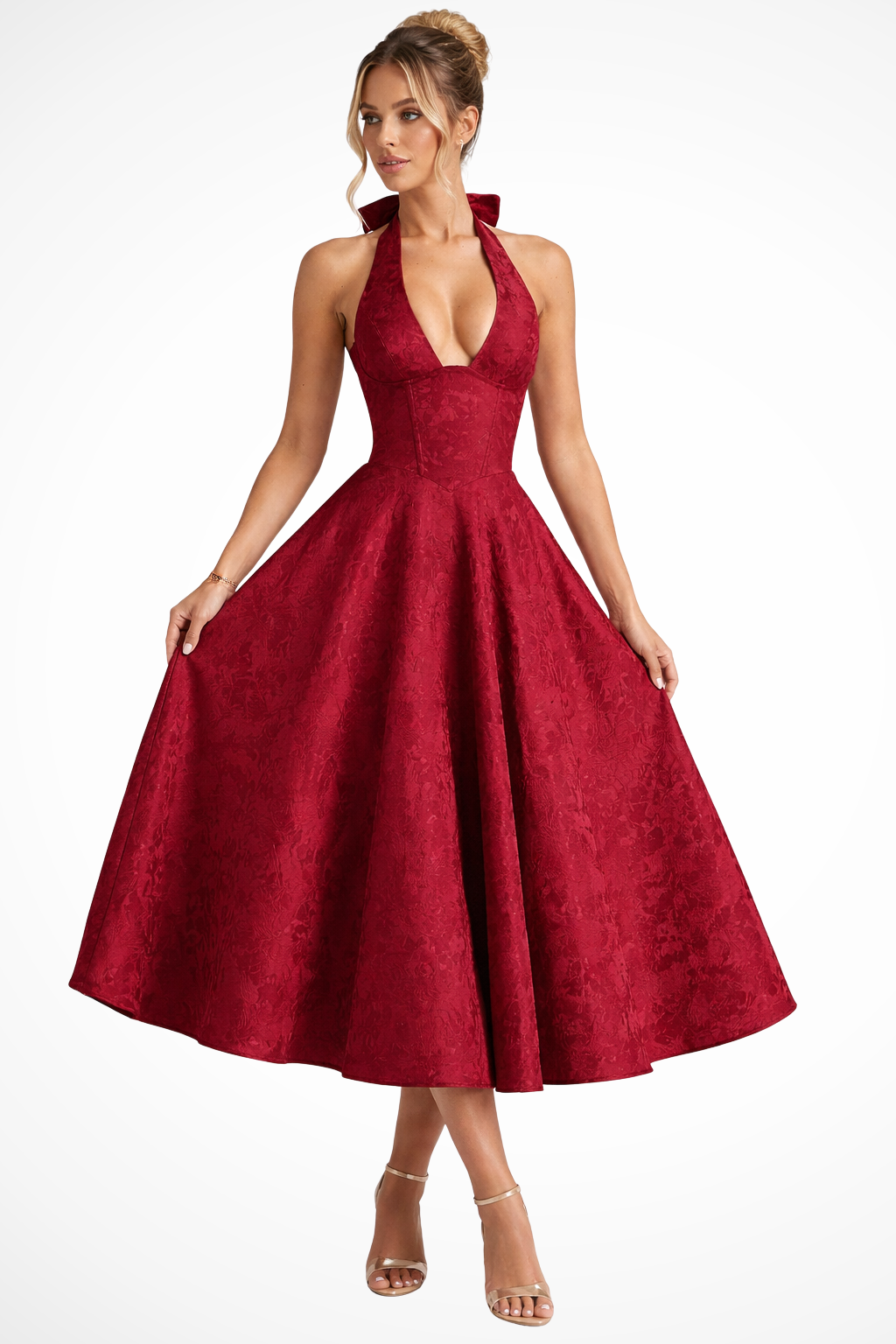 Brielle | Halter A Line Midi Wedding Guest Dress
