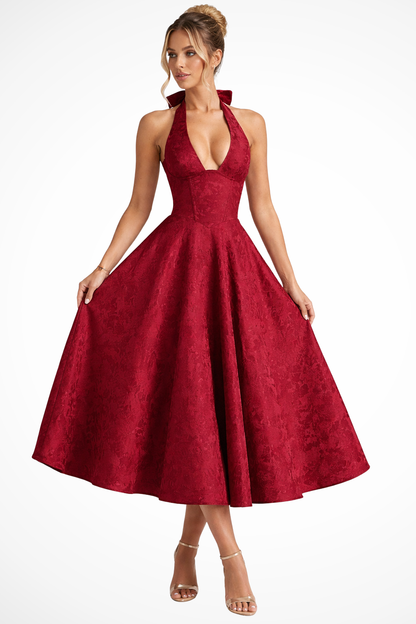 Brielle | Halter A Line Midi Wedding Guest Dress