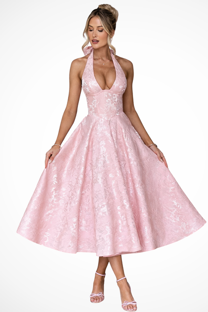 Brielle | Halter A Line Midi Wedding Guest Dress