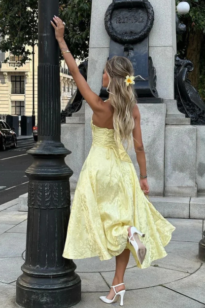 Brielle | Halter A Line Midi Wedding Guest Dress