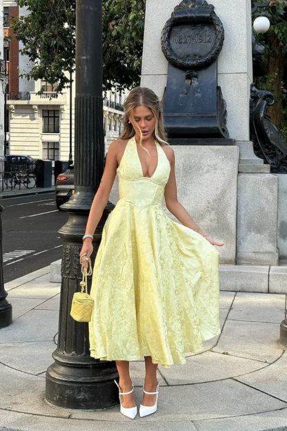 Brielle | Halter A Line Midi Wedding Guest Dress