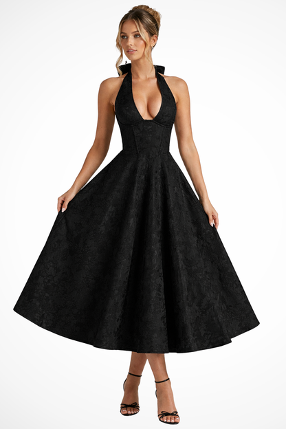 Brielle | Halter A Line Midi Wedding Guest Dress