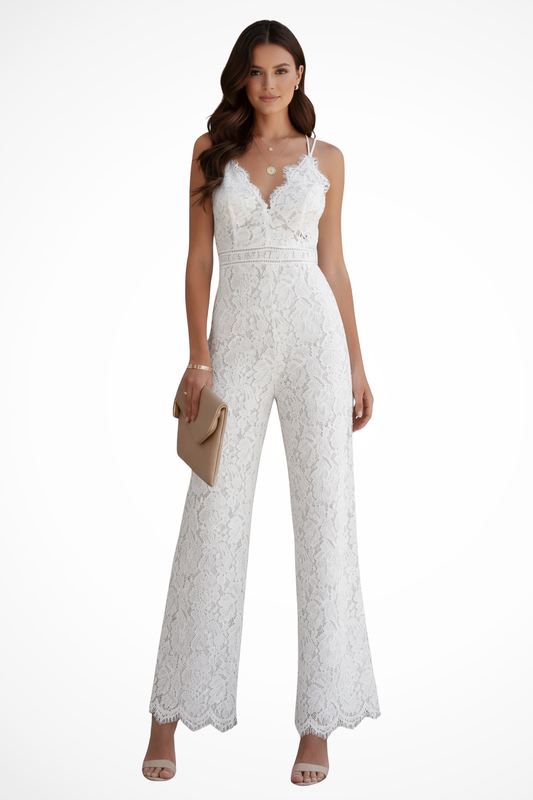 Arabella | Lace V-Neck Wide Leg Jumpsuit