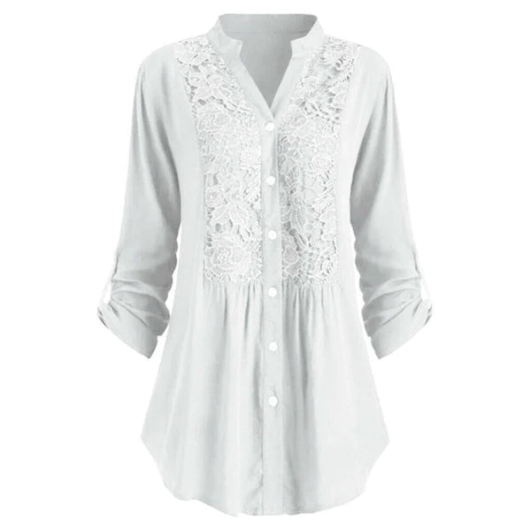 Lace blouse showing 3/4 cuffed sleeves