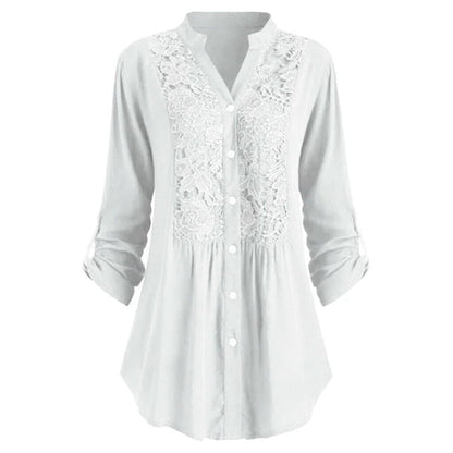 Lace blouse showing 3/4 cuffed sleeves