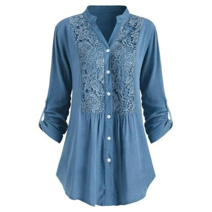 Lace-front blouse full-length view