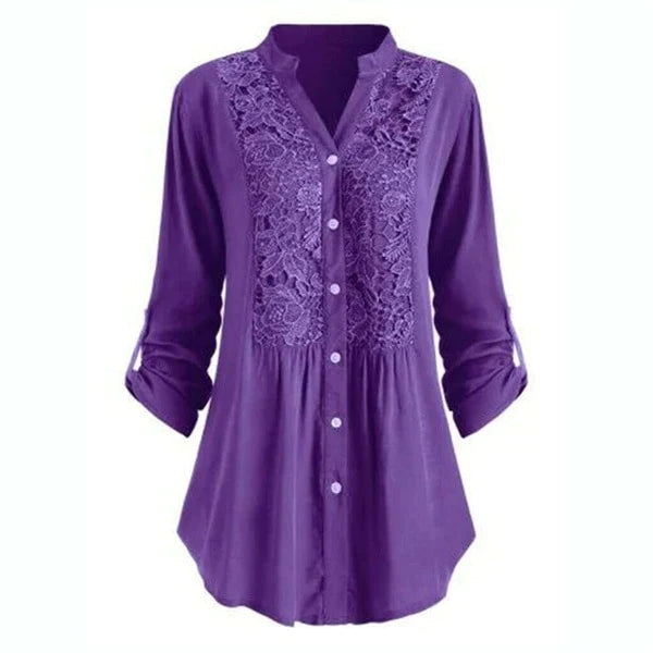 Verowen | Lace-Front Gathered-Waist Blouse