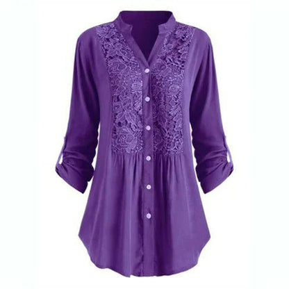 Verowen | Lace-Front Gathered-Waist Blouse