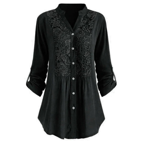 Verowen | Lace-Front Gathered-Waist Blouse