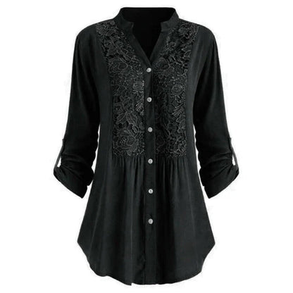 Verowen | Lace-Front Gathered-Waist Blouse