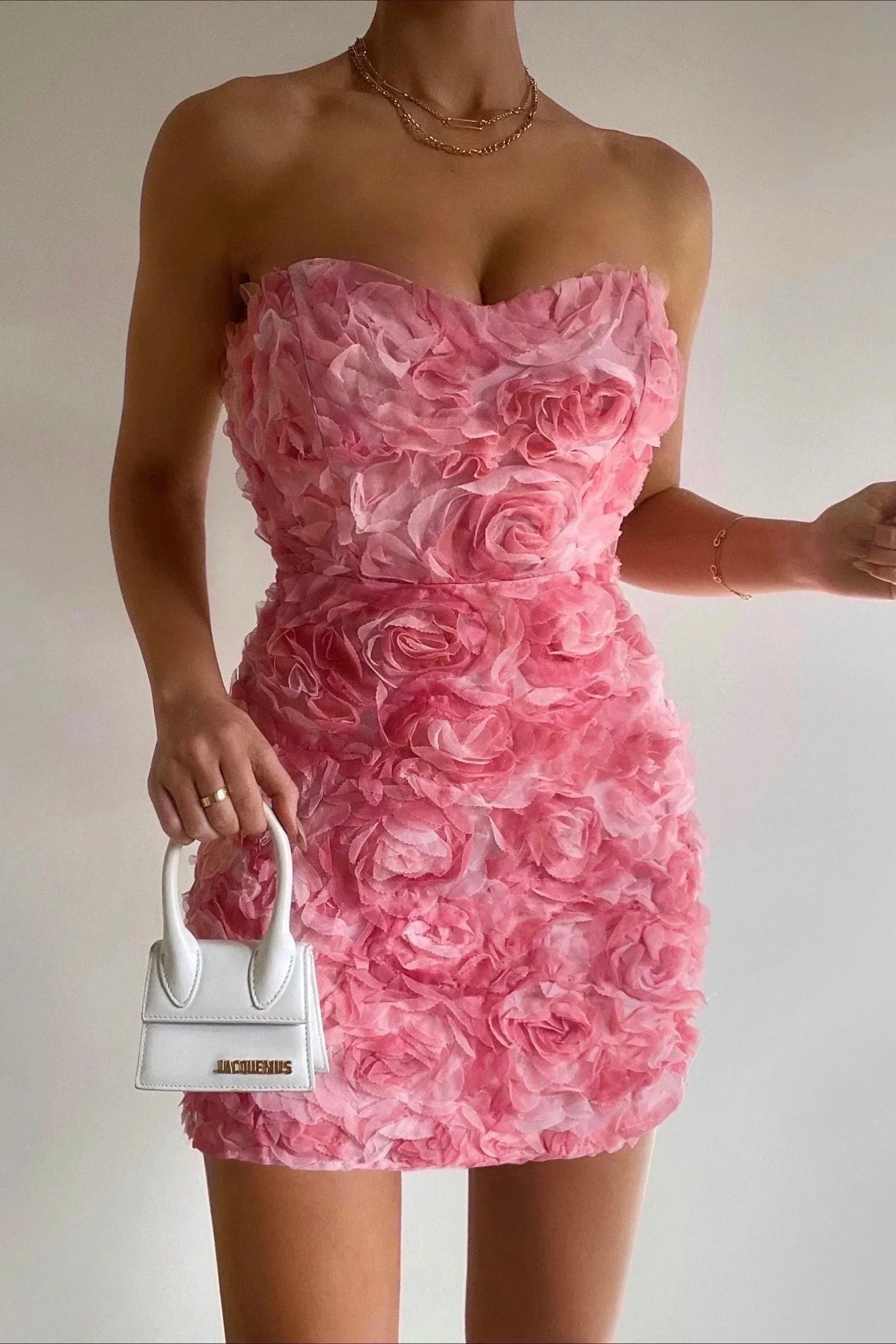 Romina strapless floral mini cocktail dress front view