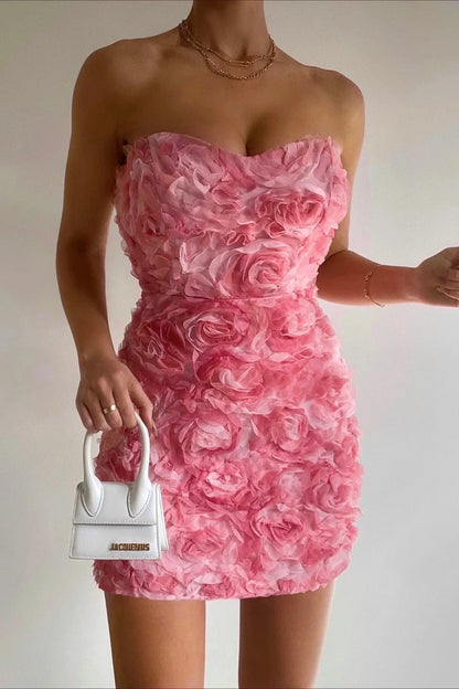 Romina strapless floral mini cocktail dress front view