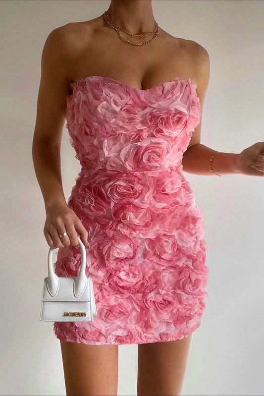 Romina strapless floral mini cocktail dress front view
