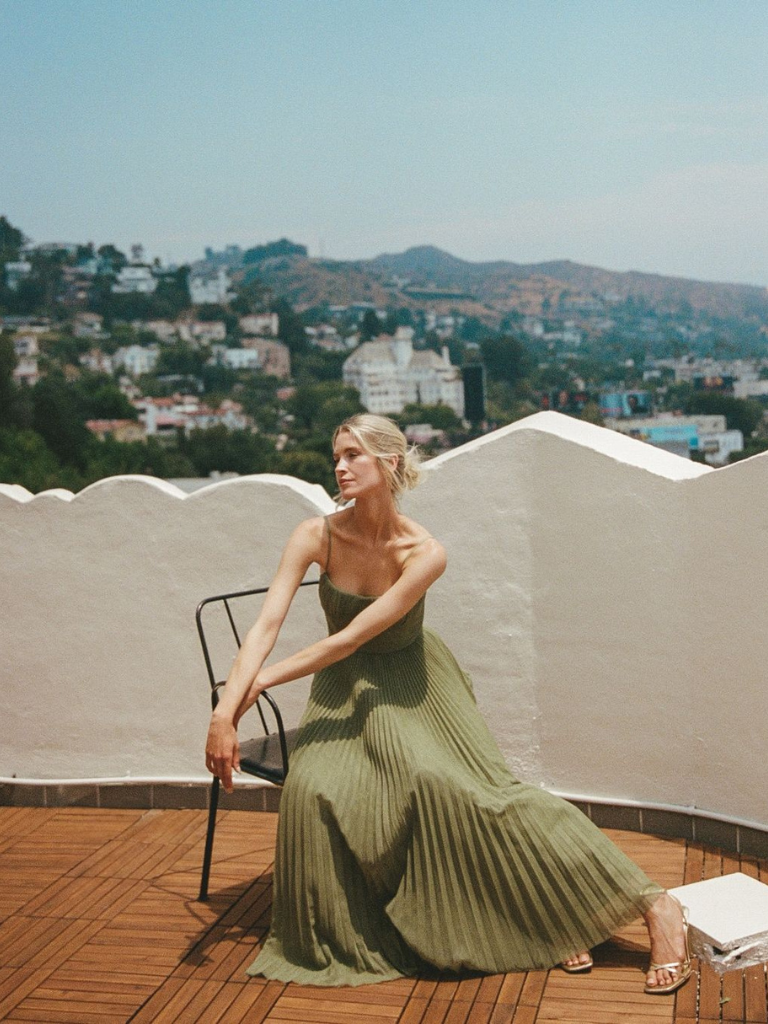 Pleated maxi dress detail view