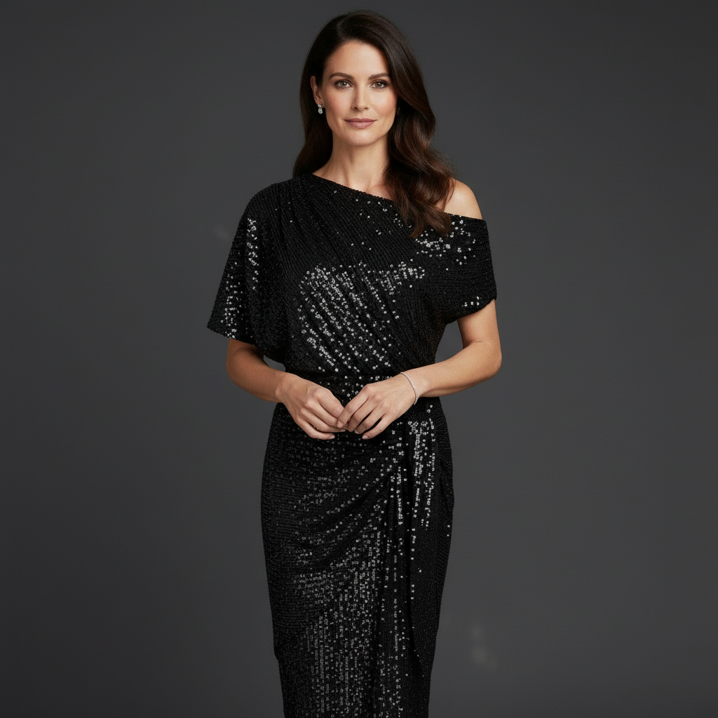 Sequin cocktail dress in green colourway
