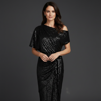 Sequin cocktail dress in green colourway