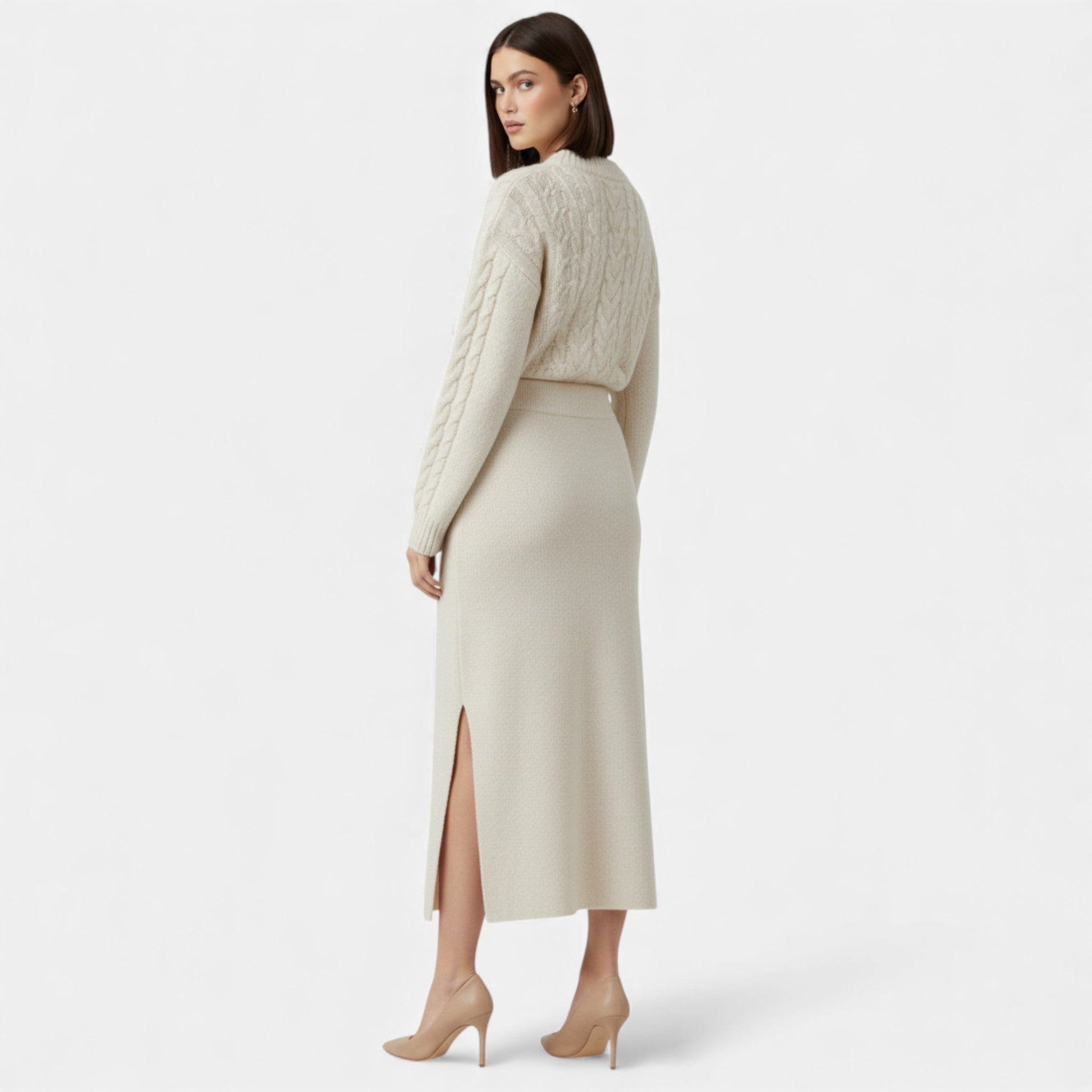 Wool midi skirt, side view
