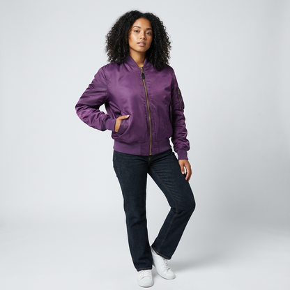 Satin utility bomber jacket, back view