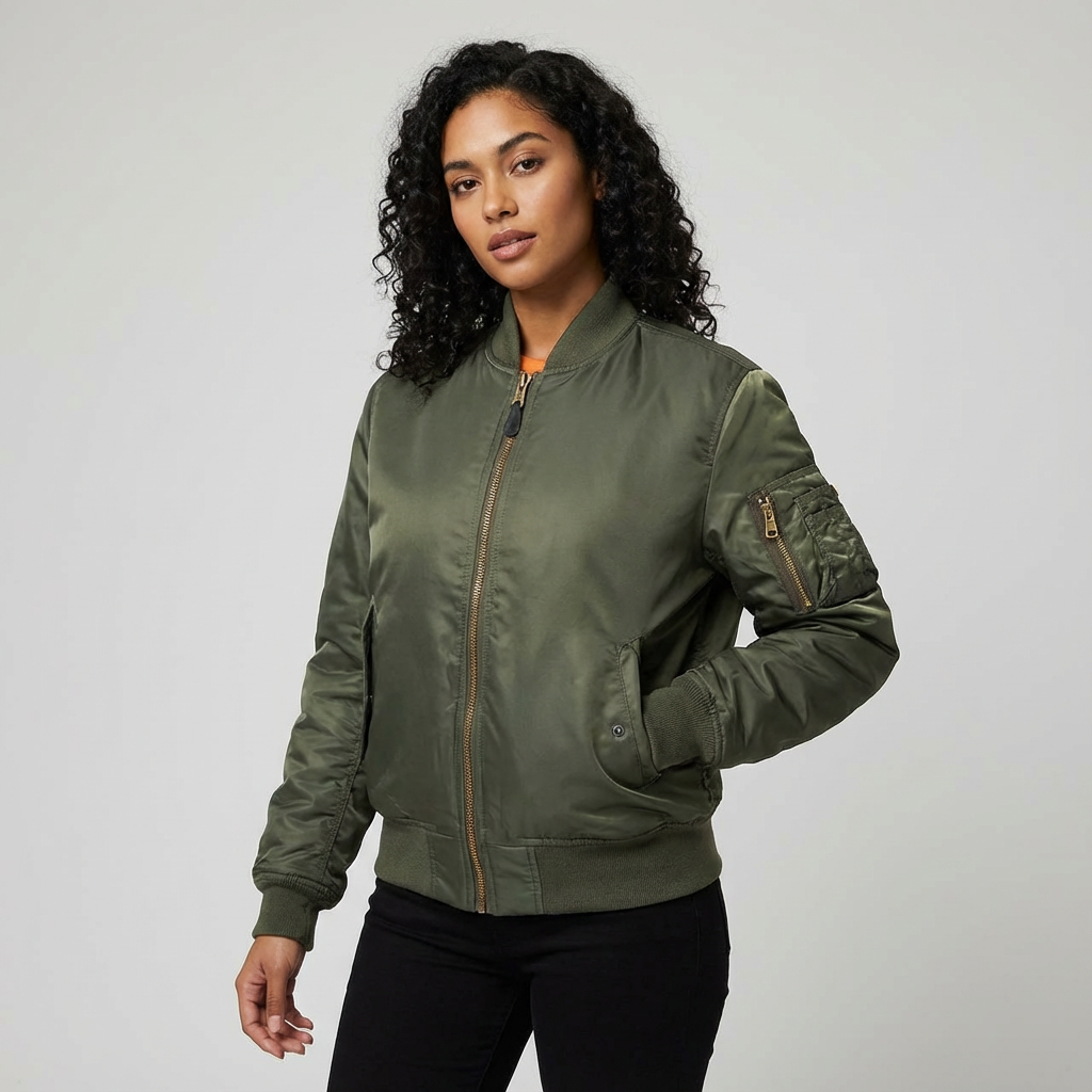 Bomber jacket showing collar and zip