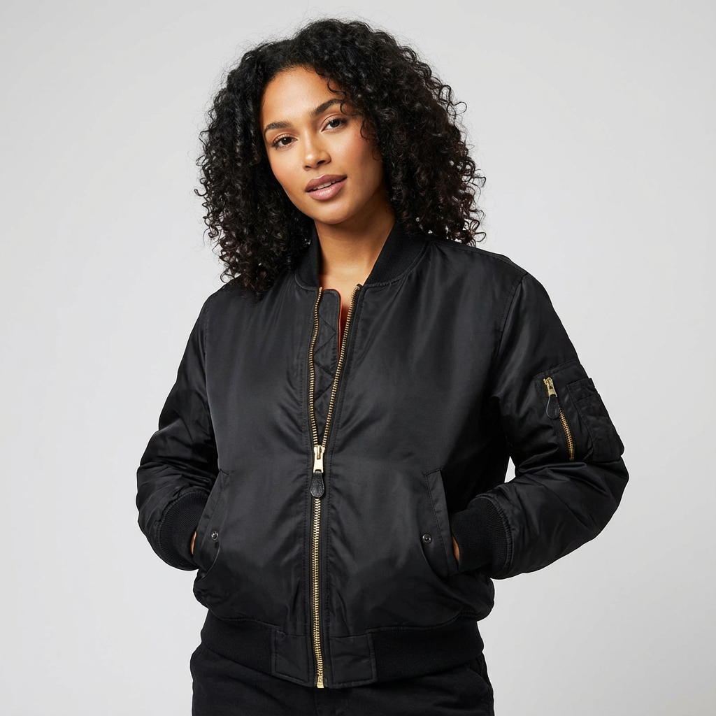 Satin bomber jacket showing ribbed collar