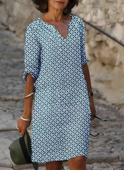 Geometric print midi dress in sage green