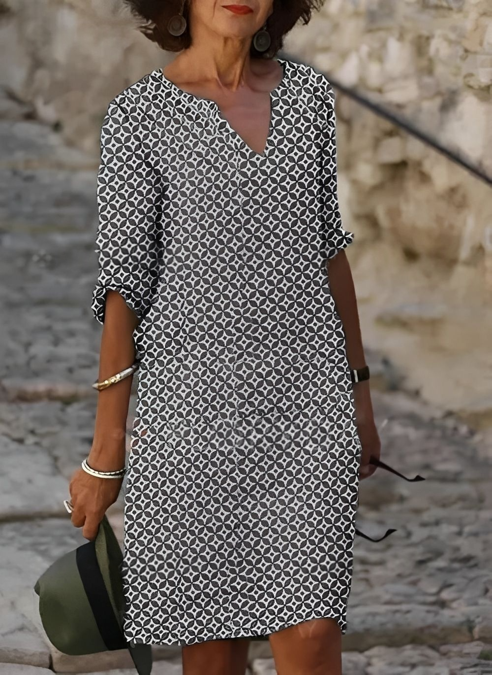 Geometric print shift midi dress full-length view