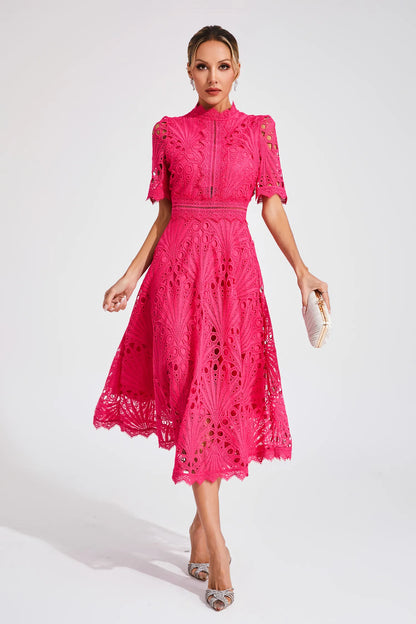 Tailored lace midi dress, back view