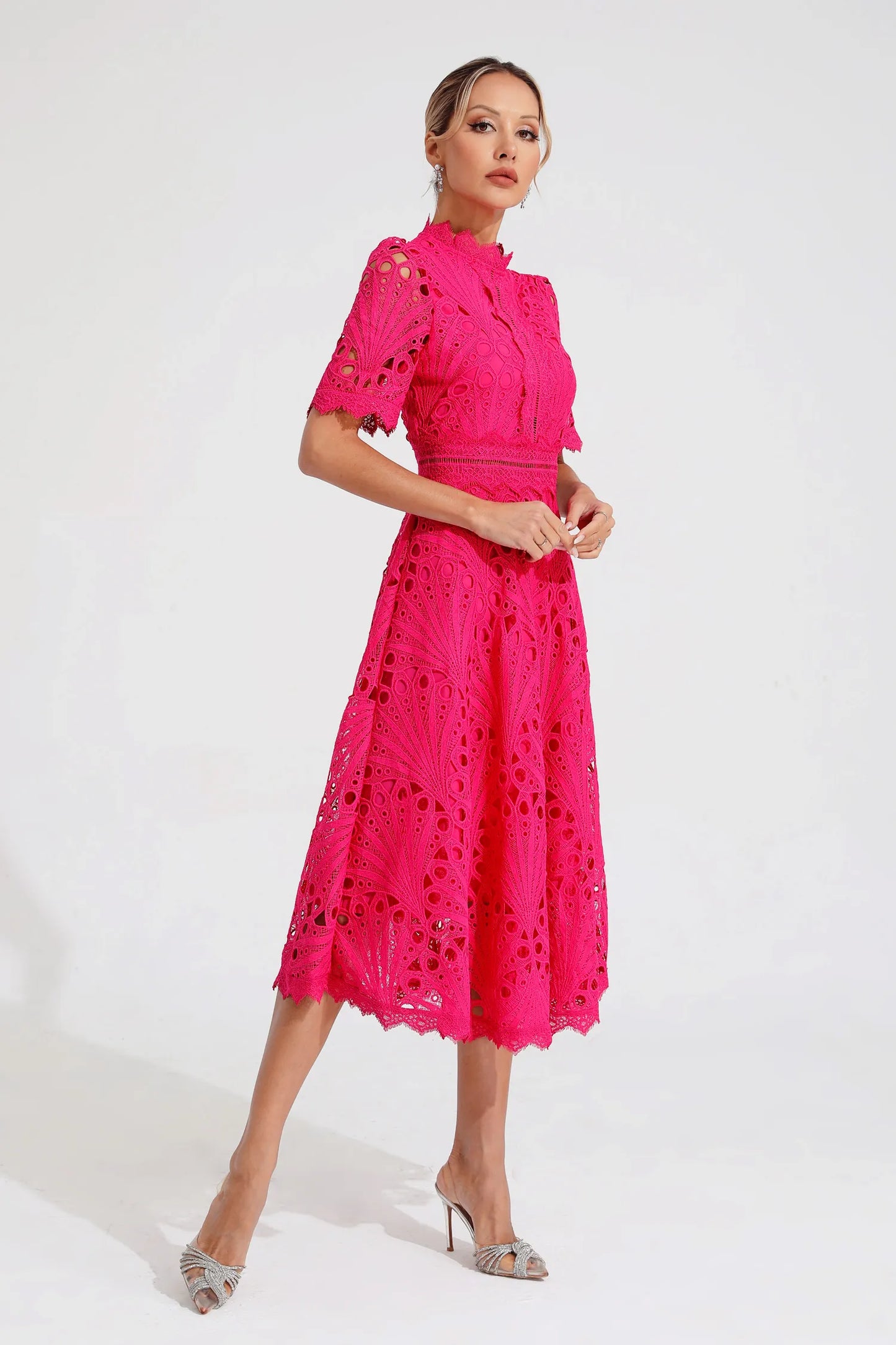 Lace midi dress detail close-up