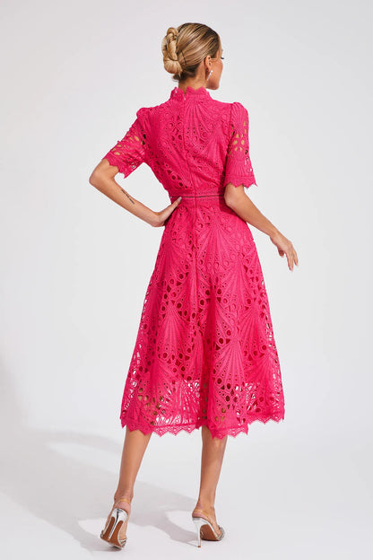Lace scoop-neck midi dress full-length view