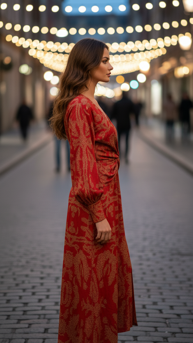 Twist-front botanical midi dress, back view