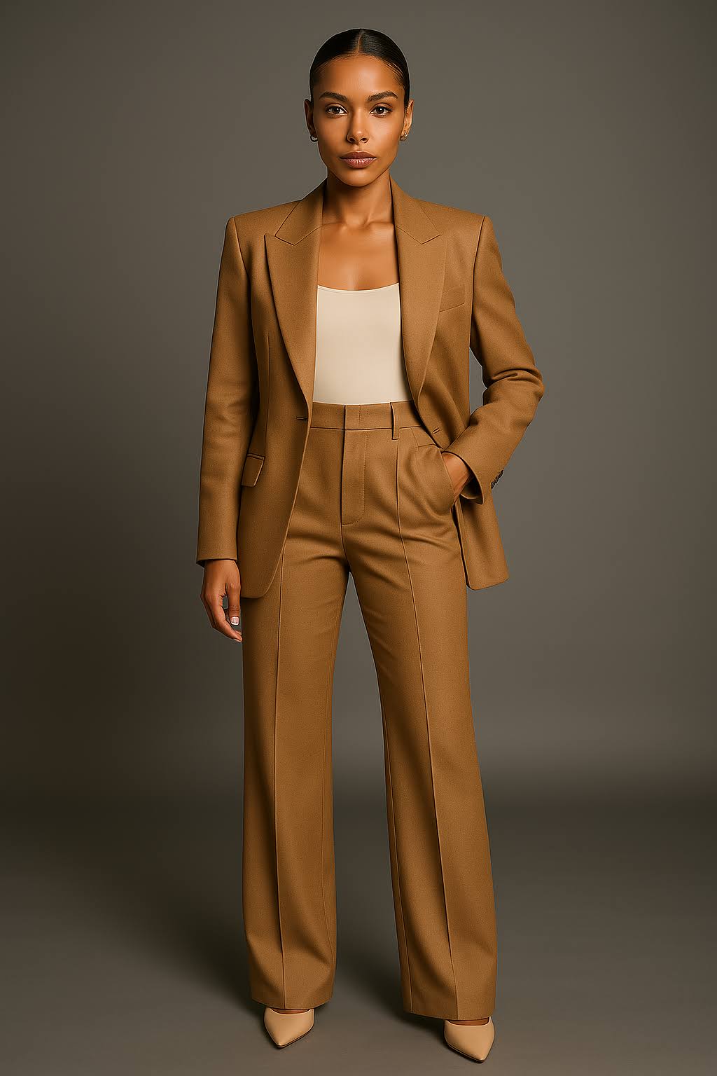 Two-piece trouser suit in blue colourway