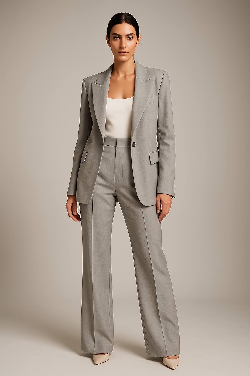 Single-breasted trouser suit, back view