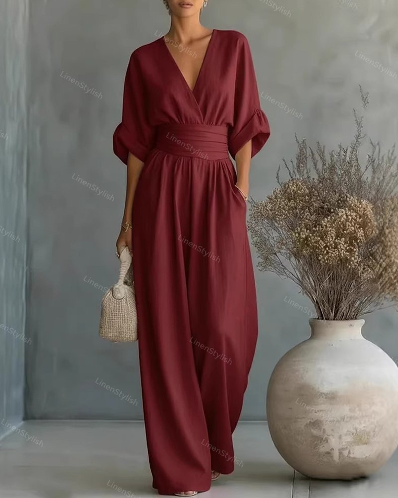 Slim fit jumpsuit showing contoured waist