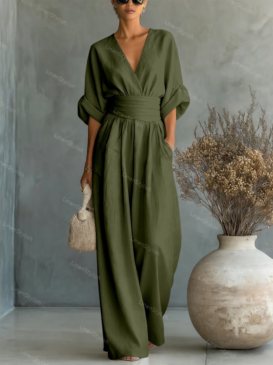 Slim fit jumpsuit showing seam construction
