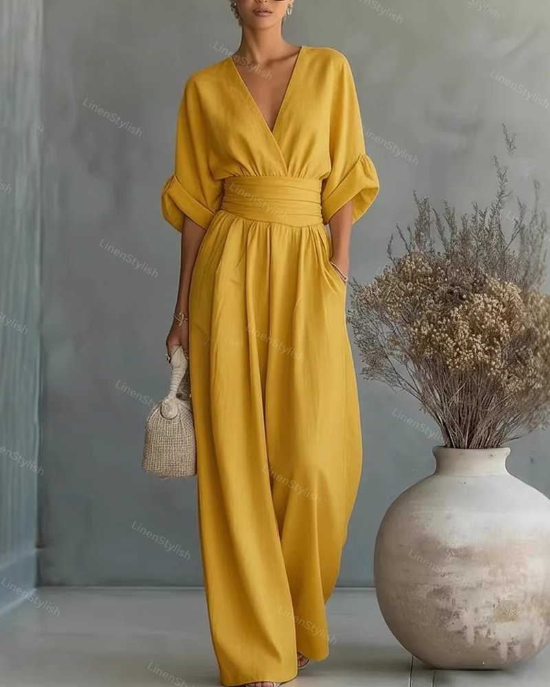V-neck jumpsuit, alternate angle