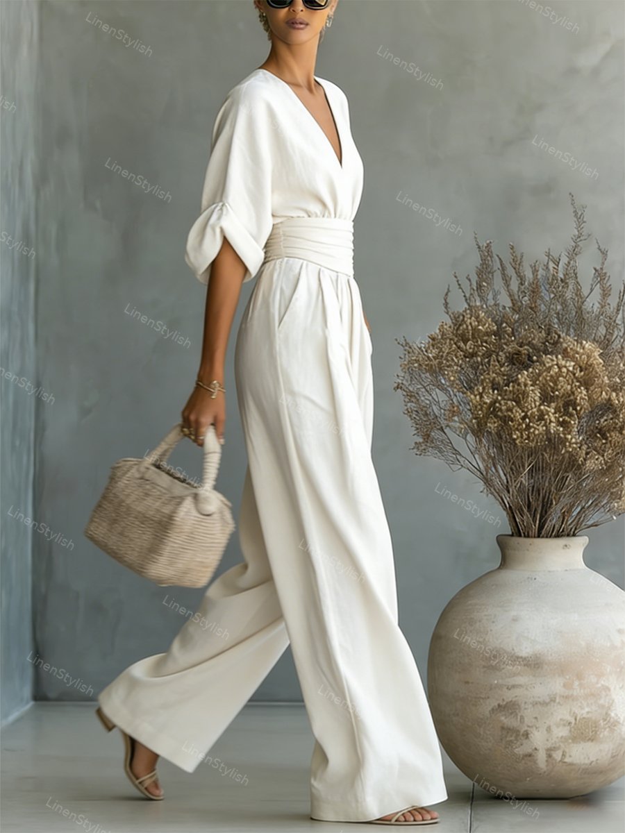 Slim fit V-neck jumpsuit, back view