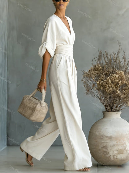 Slim fit V-neck jumpsuit, back view