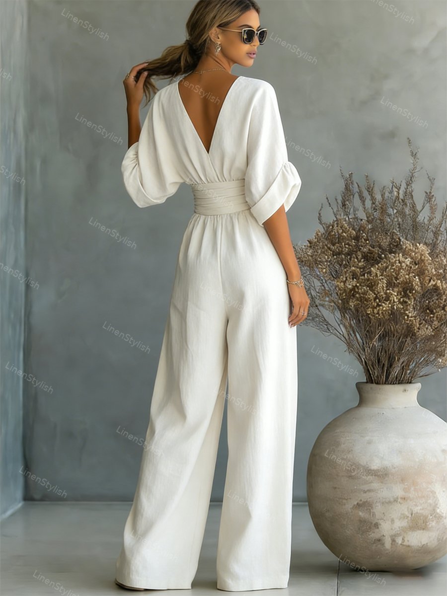V-neck slim fit jumpsuit, detail view