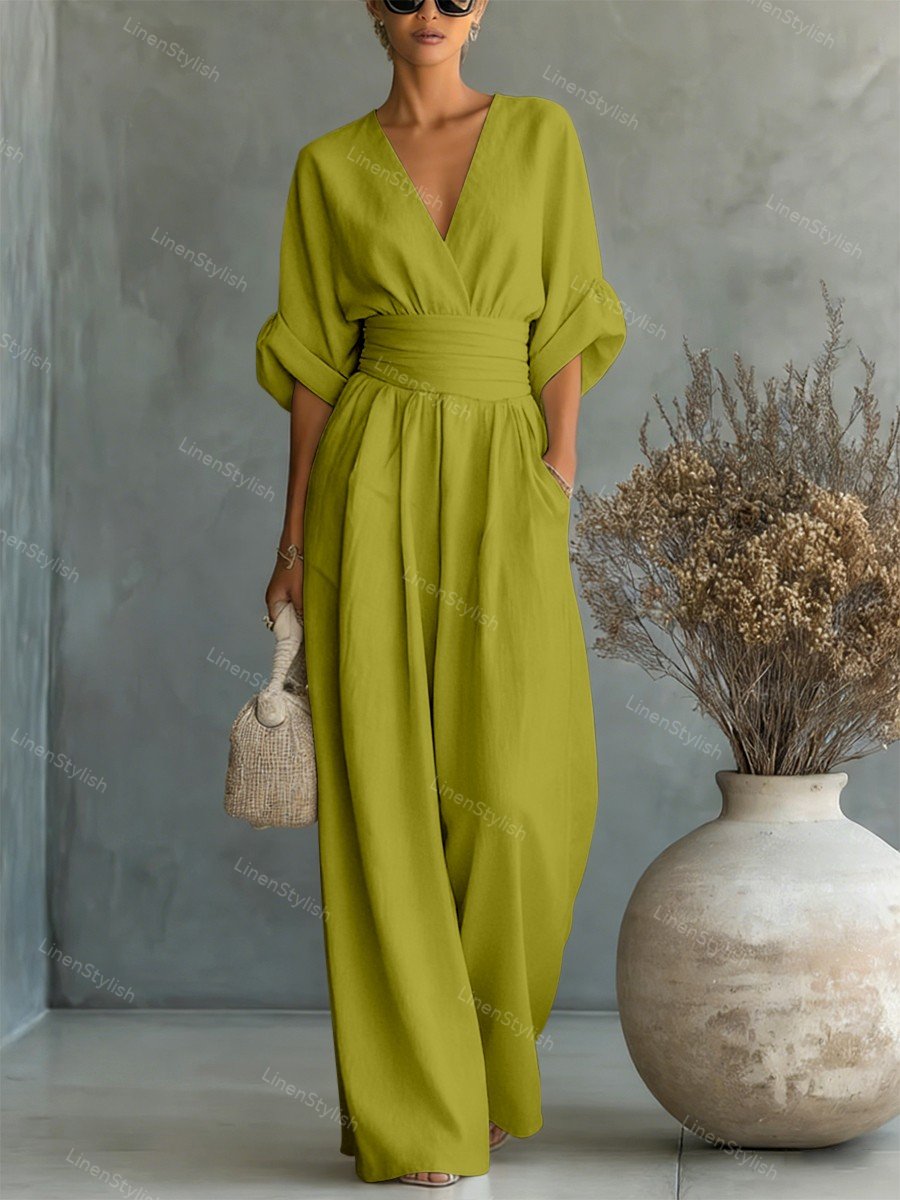 V-neck jumpsuit, full-length view