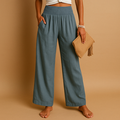 Linen trousers, side view