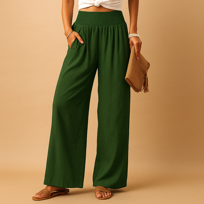 Linen trousers styled with top