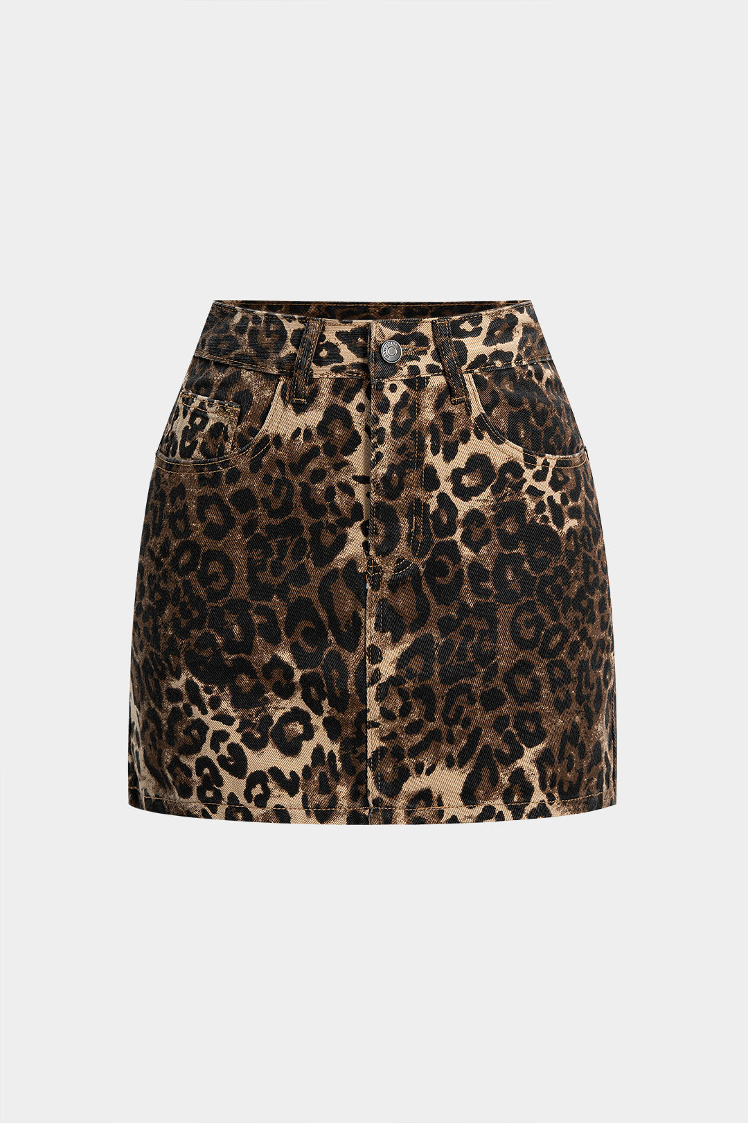 Monique high waisted leopard print mini skirt front view